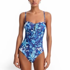 Kobi Halperin Princess One Piece Bathing Suit in Blue Floral Print NWT